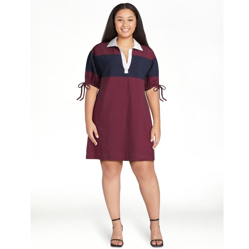 NWT Free Assembly Women's Polo Mini Dress with Tie Sleeves Size L